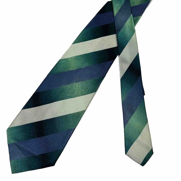 CANALI Necktie Tie Silk Blue Green Tan Stripe Italy EUC - Picture 1 of 8